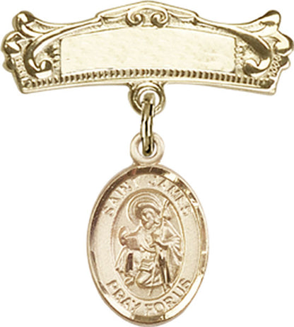 Personalized Baby Badge - Engraved Badge Pin with St. James the Greater Charm