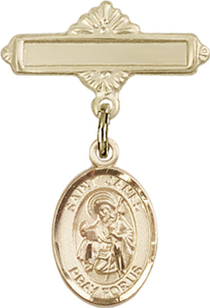 Personalized Baby Badge - Engraved Badge Pin with St. James the Greater Charm