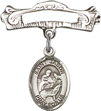 Personalized Baby Badge - Engraved Badge Pin with St. Jason Charm
