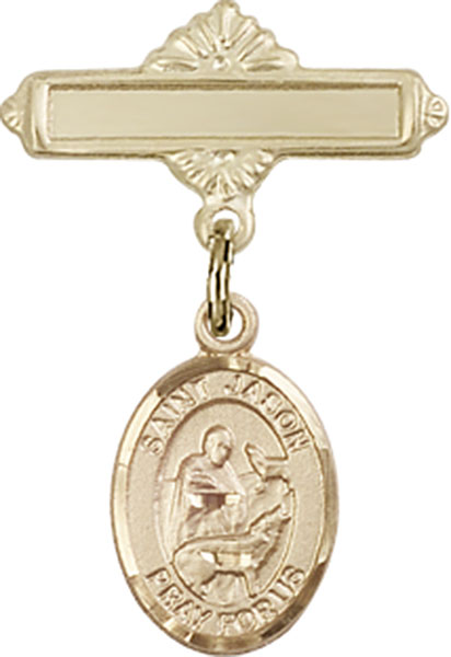 Personalized Baby Badge - Engraved Badge Pin with St. Jason Charm