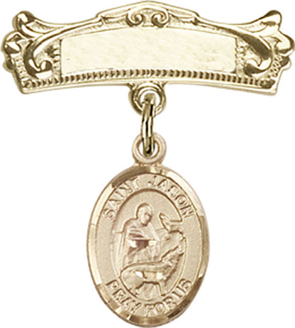 Personalized Baby Badge - Engraved Badge Pin with St. Jason Charm