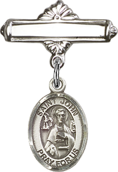 Personalized Baby Badge - Engraved Badge Pin with St. John the Apostle Charm
