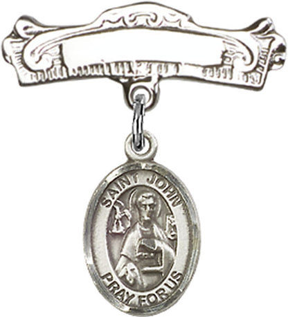 Personalized Baby Badge - Engraved Badge Pin with St. John the Apostle Charm
