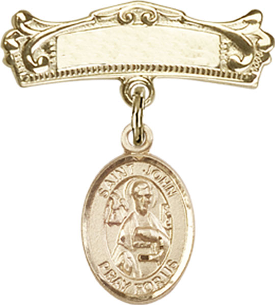 Personalized Baby Badge - Engraved Badge Pin with St. John the Apostle Charm