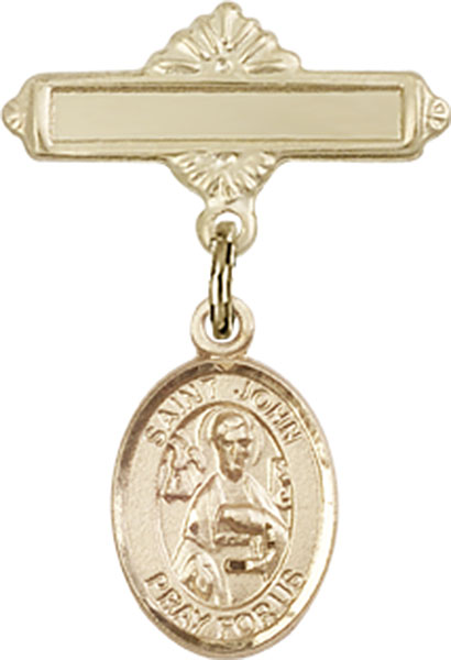 Personalized Baby Badge - Engraved Badge Pin with St. John the Apostle Charm