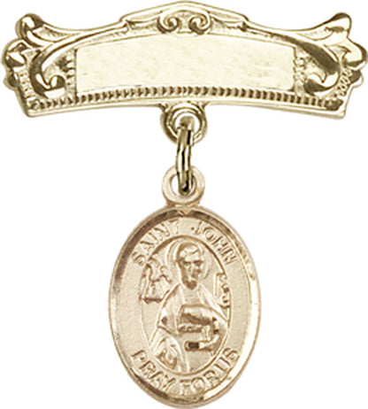 Personalized Baby Badge - Engraved Badge Pin with St. John the Apostle Charm