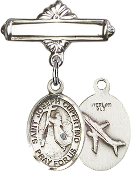 Personalized Baby Badge - Engraved Badge Pin with St. Joseph of Cupertino Charm
