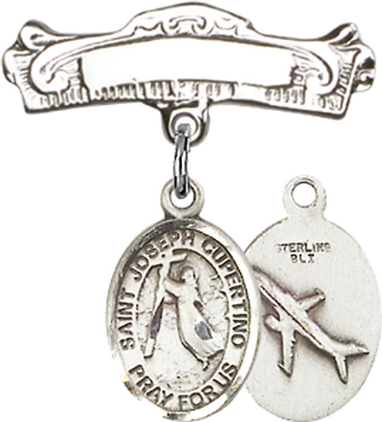 Personalized Baby Badge - Engraved Badge Pin with St. Joseph of Cupertino Charm
