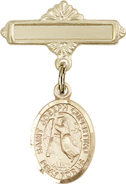 Personalized Baby Badge - Engraved Badge Pin with St. Joseph of Cupertino Charm