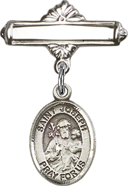 Personalized Baby Badge - Engraved Badge Pin with St. Joseph Charm