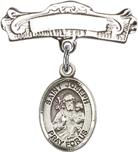 Personalized Baby Badge - Engraved Badge Pin with St. Joseph Charm