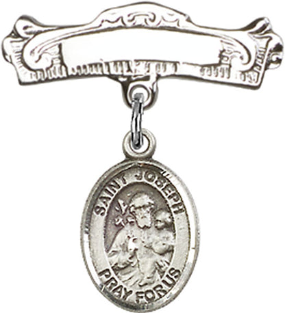 Personalized Baby Badge - Engraved Badge Pin with St. Joseph Charm