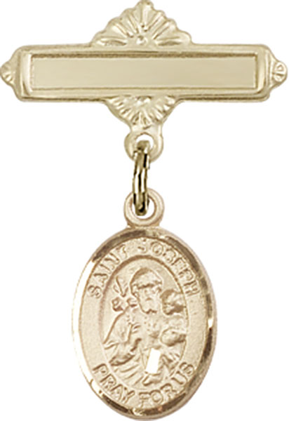 Personalized Baby Badge - Engraved Badge Pin with St. Joseph Charm