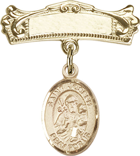 Personalized Baby Badge - Engraved Badge Pin with St. Joseph Charm