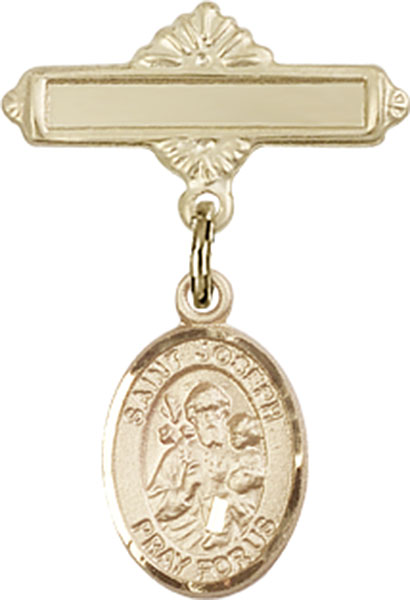 Personalized Baby Badge - Engraved Badge Pin with St. Joseph Charm