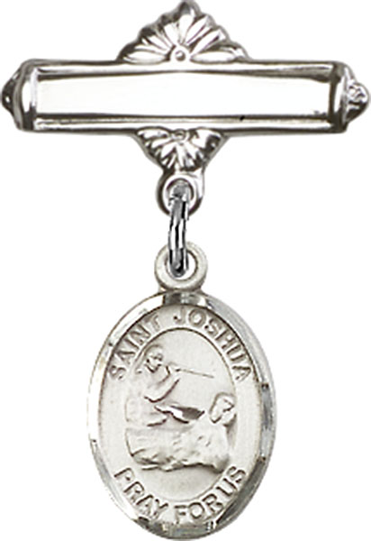 Personalized Baby Badge - Engraved Badge Pin with St. Joshua Charm