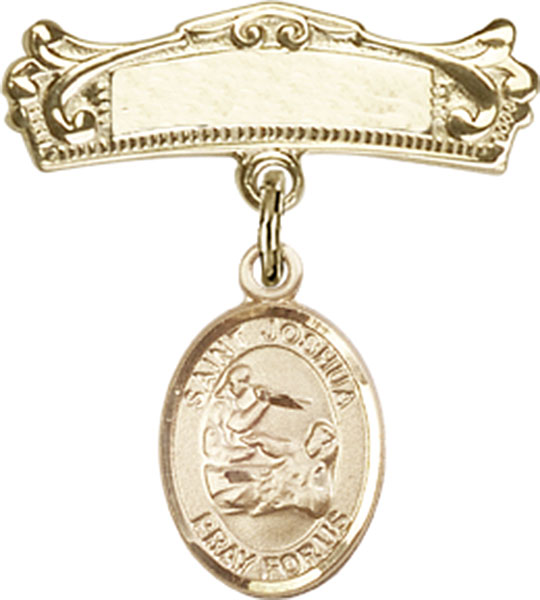 Personalized Baby Badge - Engraved Badge Pin with St. Joshua Charm