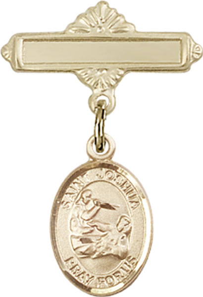 Personalized Baby Badge - Engraved Badge Pin with St. Joshua Charm