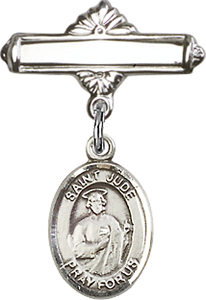 Personalized Baby Badge - Engraved Badge Pin with St. Jude Thaddeus Charm