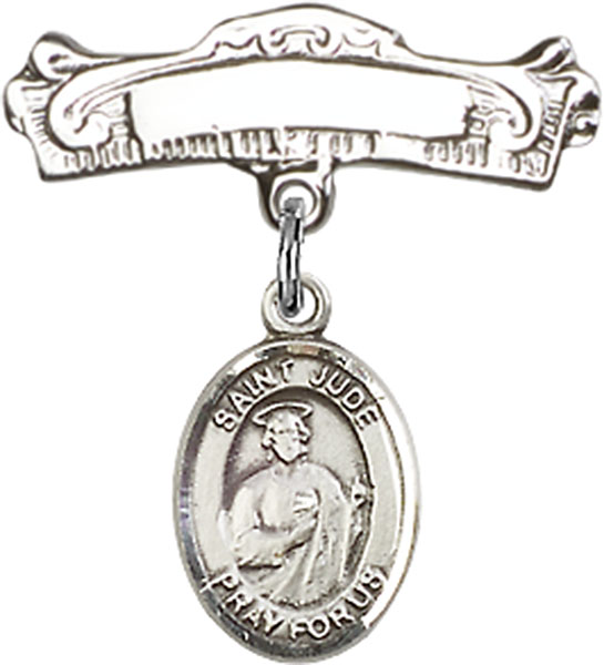 Personalized Baby Badge - Engraved Badge Pin with St. Jude Thaddeus Charm