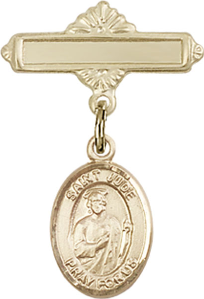 Personalized Baby Badge - Engraved Badge Pin with St. Jude Thaddeus Charm