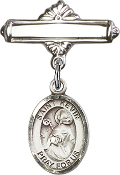 Personalized Baby Badge - Engraved Badge Pin with St. Kevin Charm