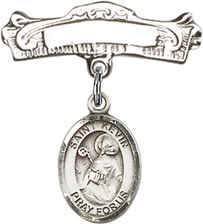 Personalized Baby Badge - Engraved Badge Pin with St. Kevin Charm