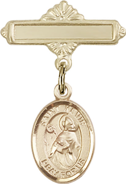 Personalized Baby Badge - Engraved Badge Pin with St. Kevin Charm