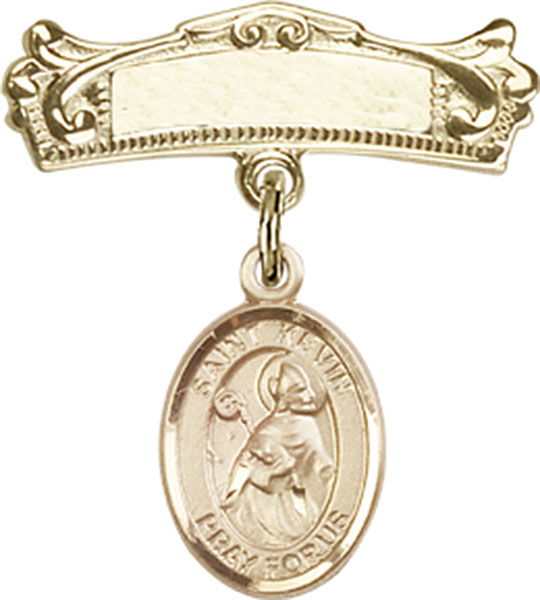 Personalized Baby Badge - Engraved Badge Pin with St. Kevin Charm
