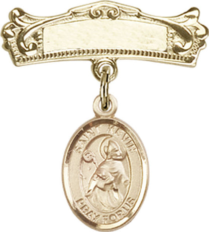 Personalized Baby Badge - Engraved Badge Pin with St. Kevin Charm