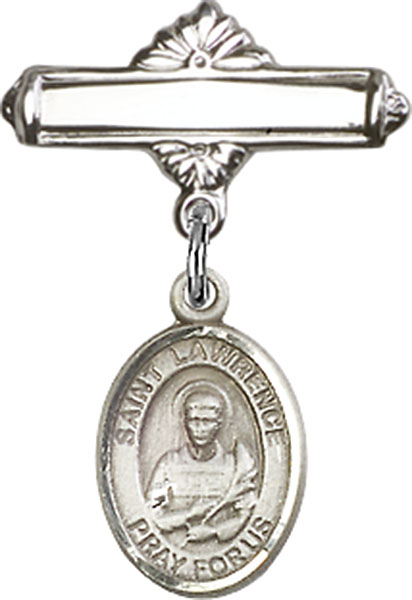Personalized Baby Badge - Engraved Badge Pin with St. Lawrence Charm