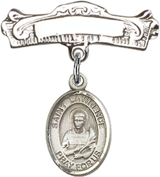 Personalized Baby Badge - Engraved Badge Pin with St. Lawrence Charm