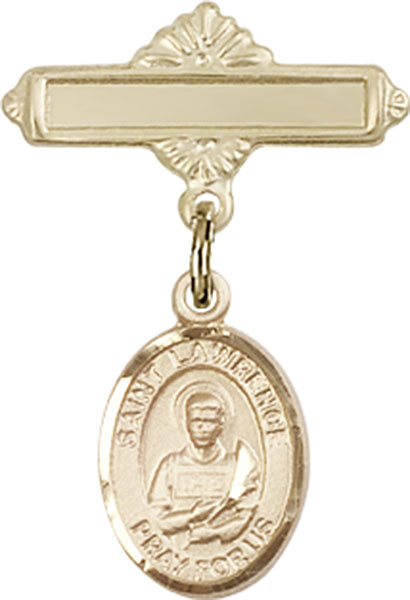 Personalized Baby Badge - Engraved Badge Pin with St. Lawrence Charm