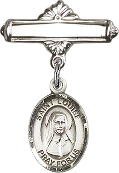 Personalized Baby Badge - Engraved Badge Pin with St. Louise de Marillac Charm