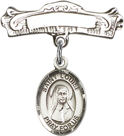Personalized Baby Badge - Engraved Badge Pin with St. Louise de Marillac Charm