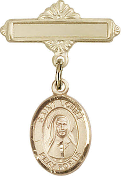 Personalized Baby Badge - Engraved Badge Pin with St. Louise de Marillac Charm