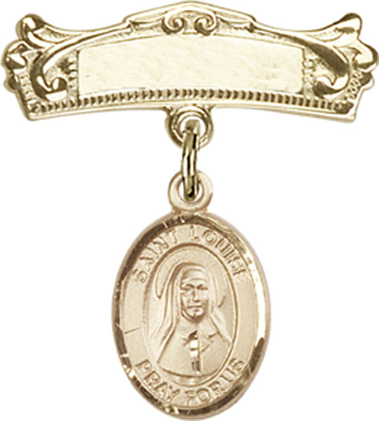 Personalized Baby Badge - Engraved Badge Pin with St. Louise de Marillac Charm
