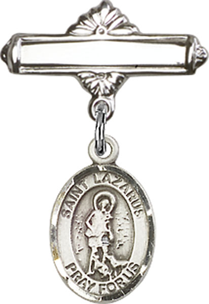 Personalized Baby Badge - Engraved Badge Pin with St. Lazarus Charm