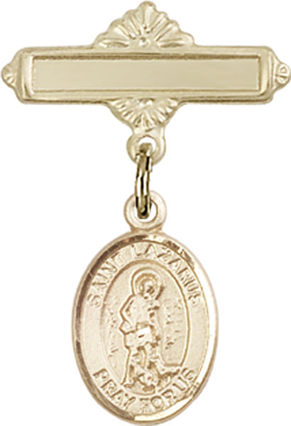 Personalized Baby Badge - Engraved Badge Pin with St. Lazarus Charm