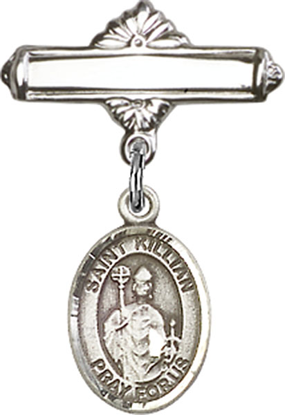 Personalized Baby Badge - Engraved Badge Pin with St. Kilian Charm