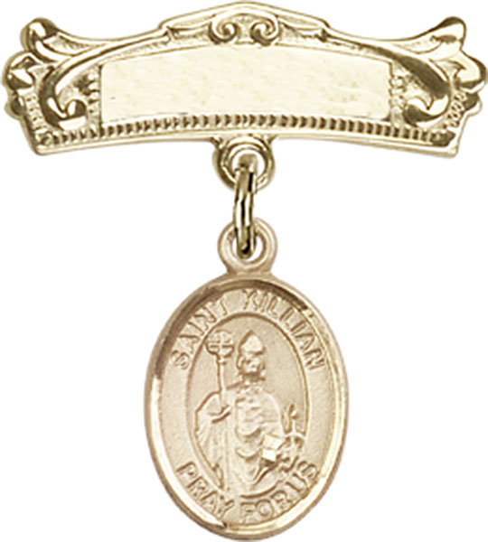 Personalized Baby Badge - Engraved Badge Pin with St. Kilian Charm