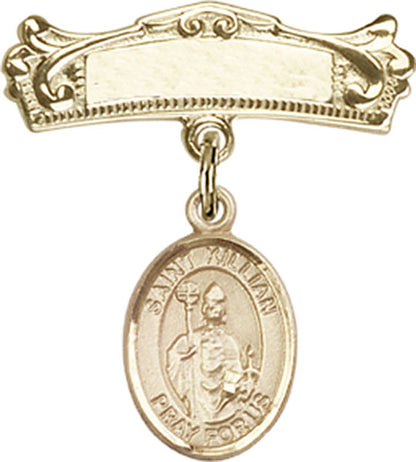 Personalized Baby Badge - Engraved Badge Pin with St. Kilian Charm
