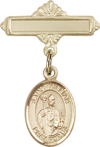Personalized Baby Badge - Engraved Badge Pin with St. Kilian Charm