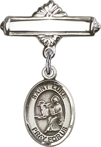 Personalized Baby Badge - Engraved Badge Pin with St. Luke the Apostle Charm
