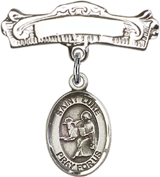 Personalized Baby Badge - Engraved Badge Pin with St. Luke the Apostle Charm