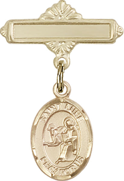 Personalized Baby Badge - Engraved Badge Pin with St. Luke the Apostle Charm