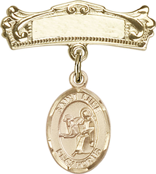 Personalized Baby Badge - Engraved Badge Pin with St. Luke the Apostle Charm