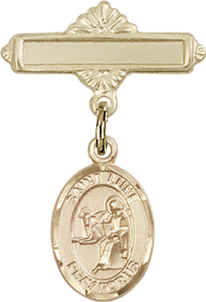 Personalized Baby Badge - Engraved Badge Pin with St. Luke the Apostle Charm