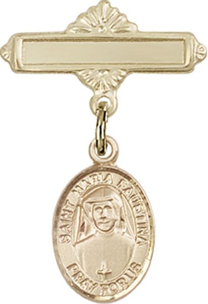Personalized Baby Badge - Engraved Badge Pin with St. Maria Faustina Charm