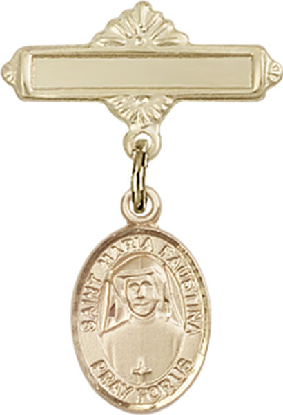 Personalized Baby Badge - Engraved Badge Pin with St. Maria Faustina Charm